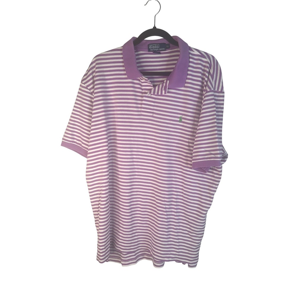 Polo Ralph Lauren Men's Purple Striped Short Sleeve Pony Logo Polo Shirt Size XL